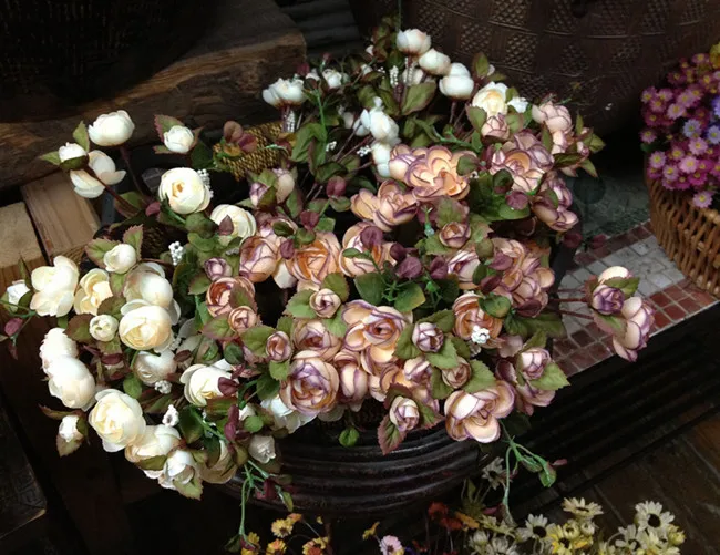 Venta de fábrica] pequeña flor de rosa de té Artificial, tienda de flores de boda de simulación, apertura de casa con flores