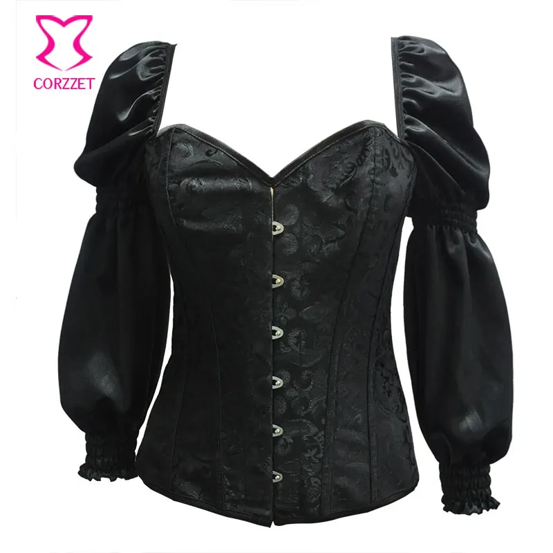 

Black Puff Sleeve Gothic Corset Victorian Corsets And Bustiers Plus Size Steampunk Clothing Burlesque Sexy Korsett For Women 3XL