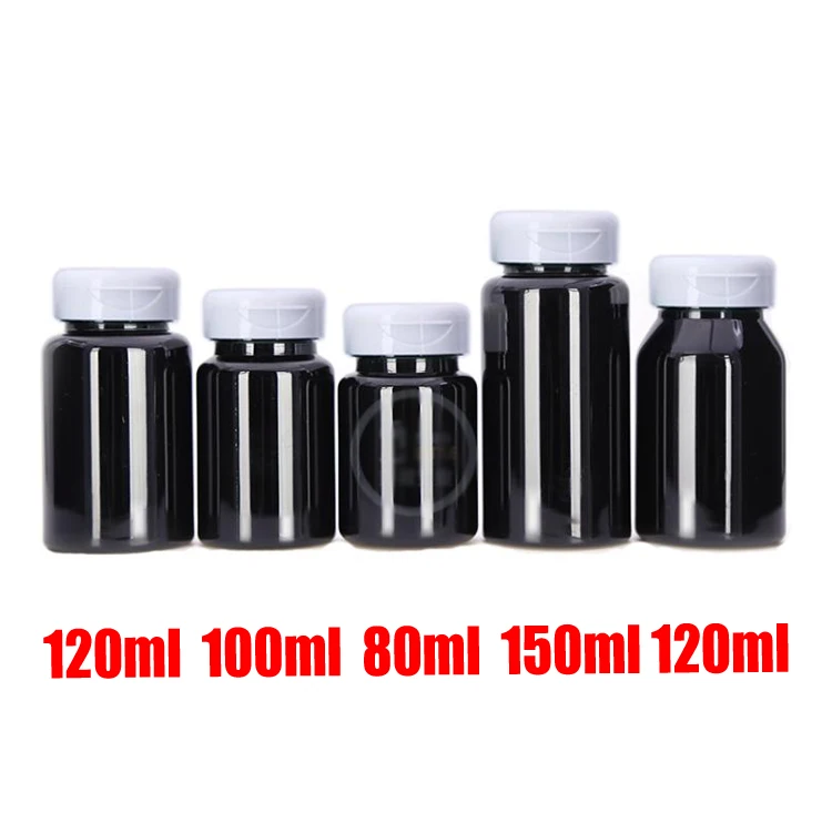 100pcs Black Color PET Flip Bottles,Capsules/Pills/Powder/Vitamin Empty Bottles with White Flip Cap -- 80ml/100ml/120ml/150ml