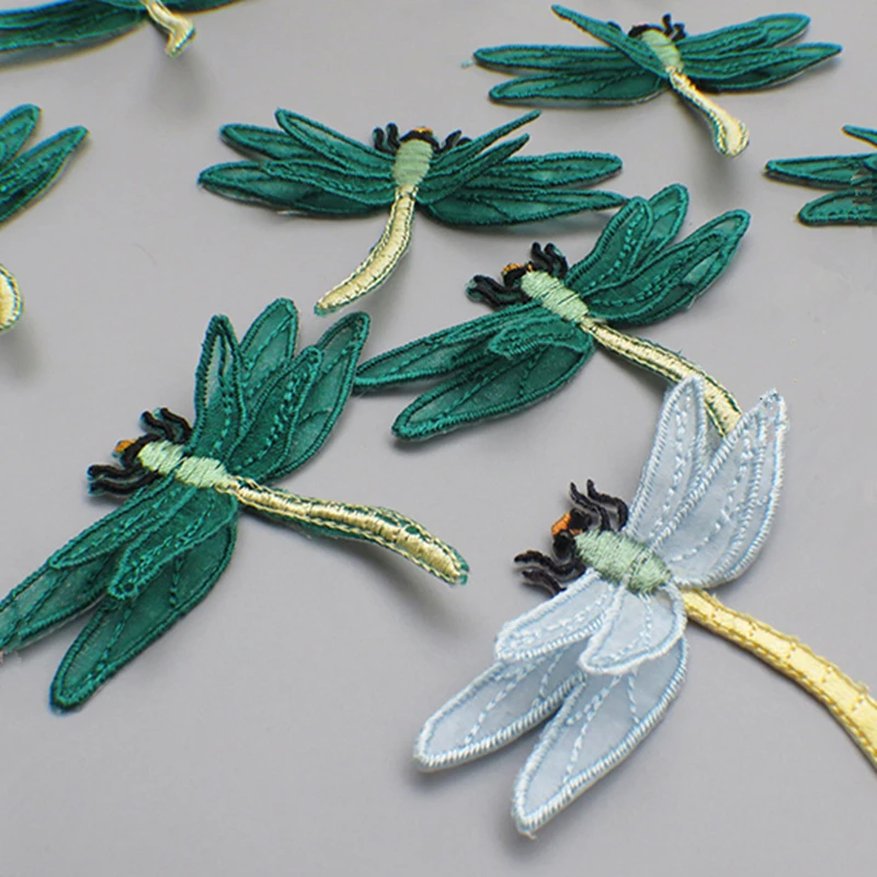 3D Double Layers Green Yellow Butterfly Patch for Clothing Applique for Bags Shoes Cloth Sticker Iron On Dragonfly Patch