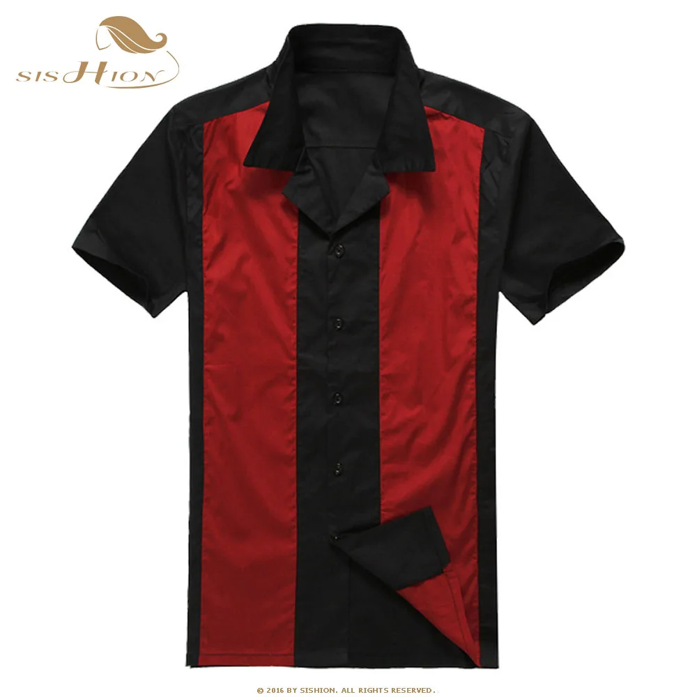 

SISHION Vintage Men Shirt camisa masculina ST107 Short Sleeve Single Breasted Summer Patchwork Black Mens Cotton Shirts