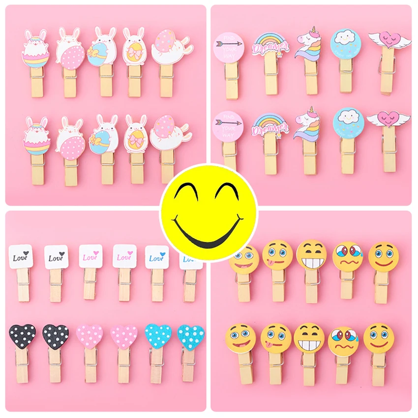 10pcs/lot Cartoon Wooden Clips Photo Clips Decor Panda Rabbit Clothespin Cute Animals Craft DIY Scrapbooking Clips