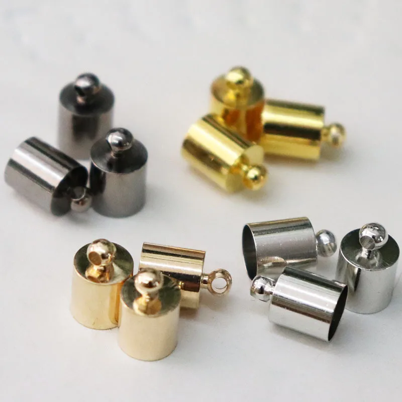 50pcs/lot 6*10mm Gold Rhodium Copper Necklace Bracelet Leather Cord End Caps Tassel Crimp End Connector for DIY Jewelry Findings