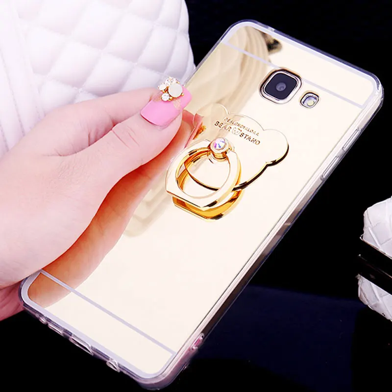 Luxury Mirror Soft TPU Back Cover For Samsung Galaxy J2Prime J3 J5 Pro J6 J6+ J7 J8 A5 2017 A520F Ring Holder Bracket Phone Case