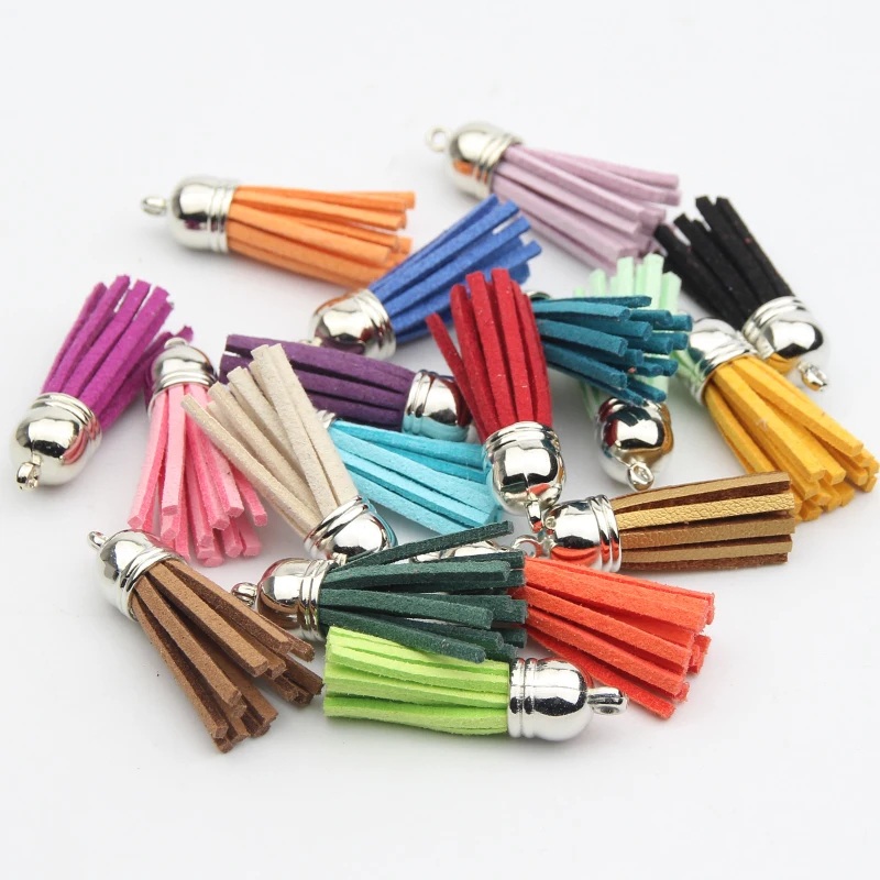 10pcs/lot silver plated plated Color Cap 38mm(1.49in) Leather Tassel for Keychain DIY Decoration Purl Bag borlas de colores