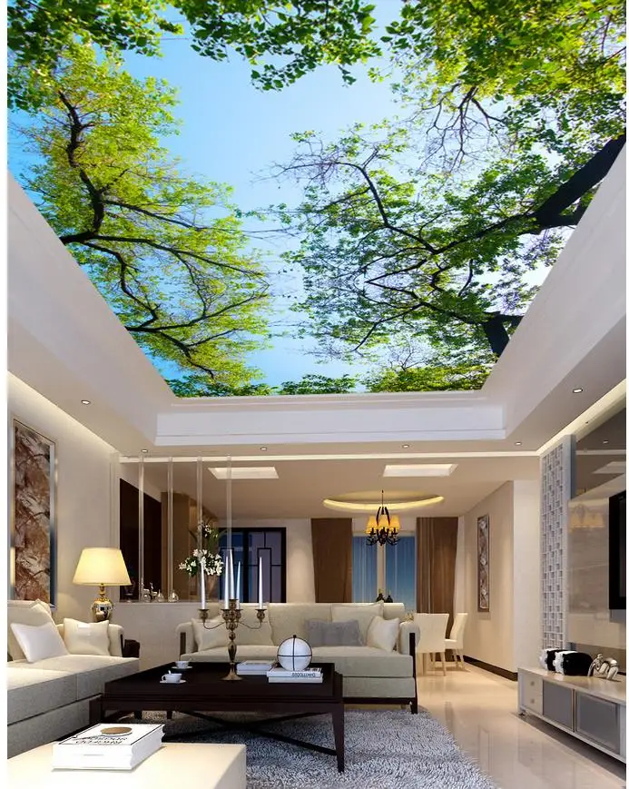 

Custom photo wallpaper Zenith ceiling Trees blue sky ceiling modern European hotel wallpaper 3d mural for living room