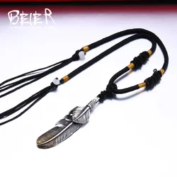 Beier 316L Stainless Steel pendant necklace 3D exqusite feather pendant for gift jewelry LLBP8-174P