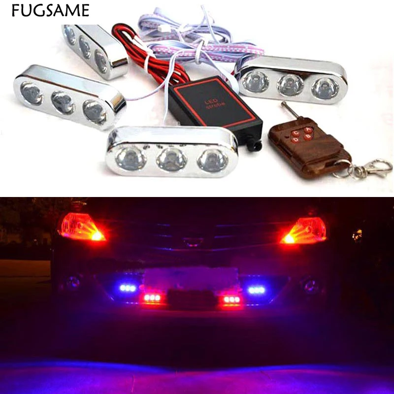 3LED*4   12 led White Universal Car Truck Daytime Running light Auto Fog flash lamp wireless remote control spotlights lamp