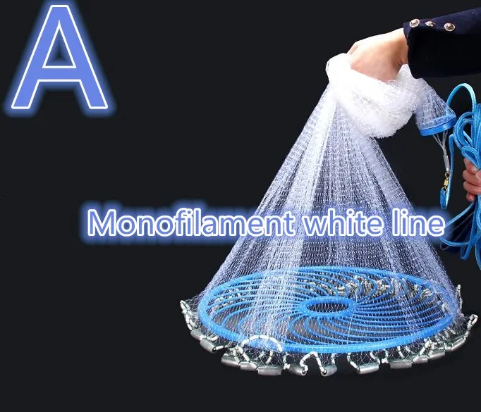 Monofilament and Multifilament USA Cast Net with Big Ring, Easy Hand Throw Network, Small Mesh Hunting Catch Fishing Net