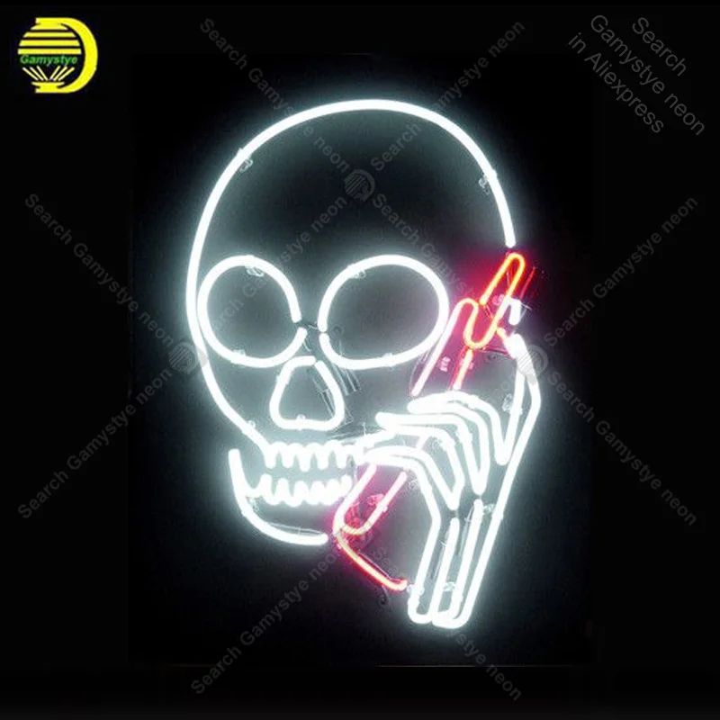 Skull with Phone Neon Sign Bulb Handcraft Game Room Iconic Sign Light Neon Lamp Sign store display Bar advertise enseigne lumine