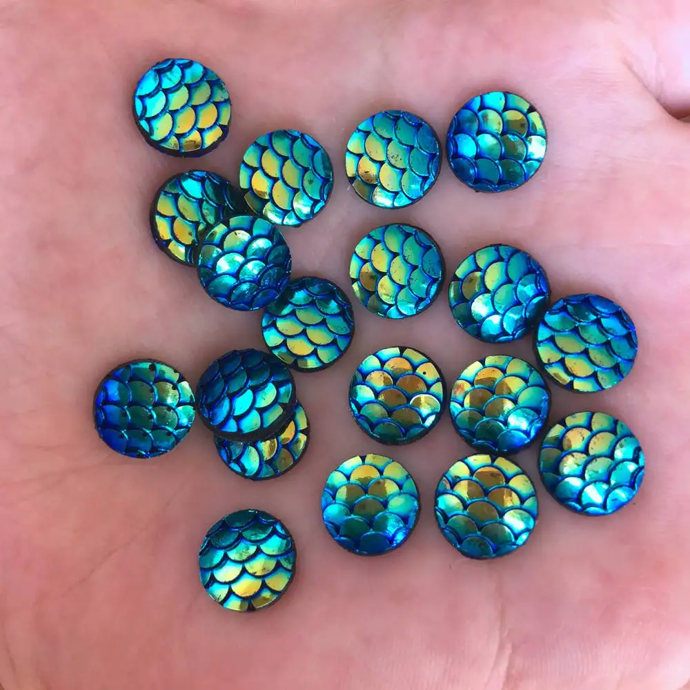 DIY 50PCS 10mm AB Resin Round Dragon Skin Rhinestone Flatback Scrapbook Buttons F275