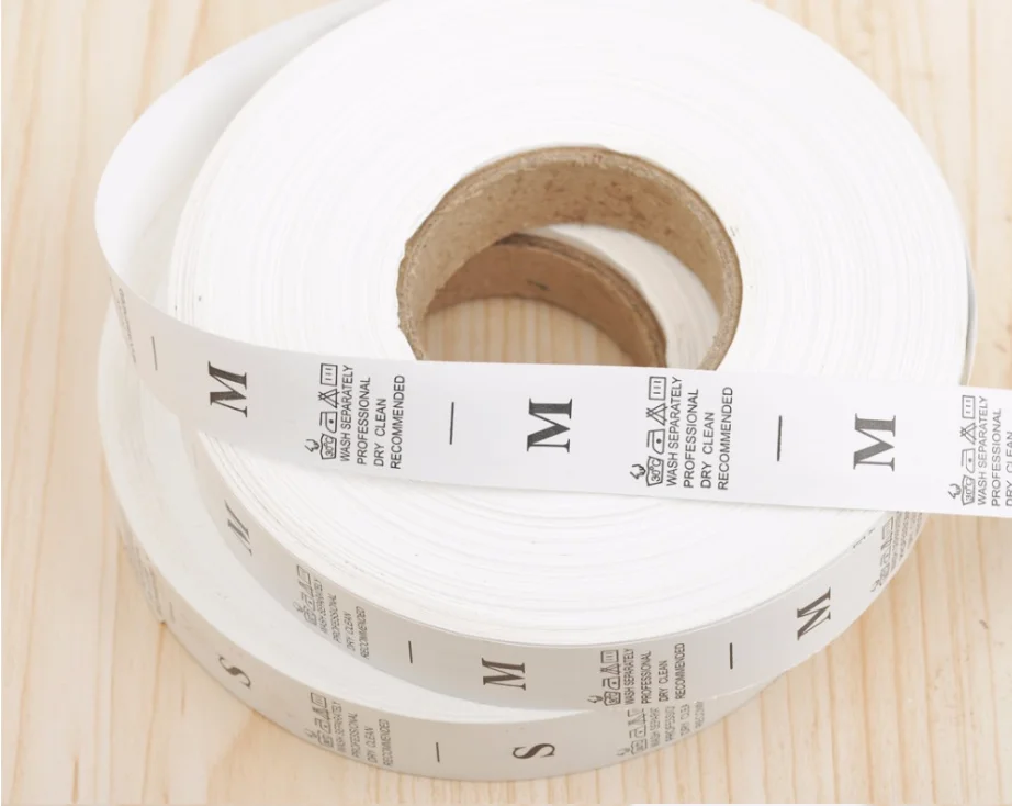 Roll labels for clothes, washable nylon Size labels, for clothes, white, XS-XXL, 1000PCs/Roll, for wash care labels, LB-023