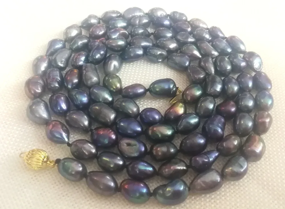 Jewelry 9x10cm 128cm 50inch necklace black blue gray purple colors Real cultured freshwater pearl gift