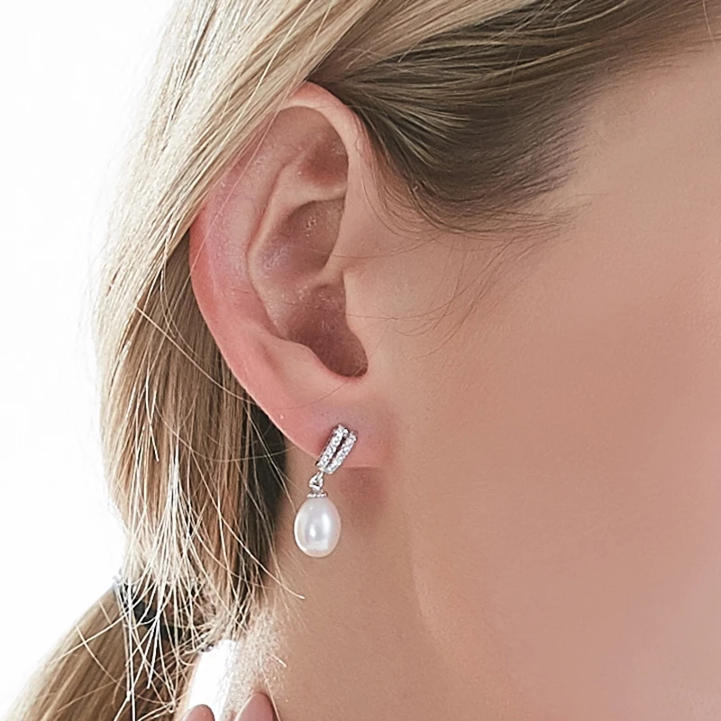 AAAA High quality 100% Natural pearl long drop earrings 2021Hot selling 925 sterling silver zircon jewelry for women 5 colors