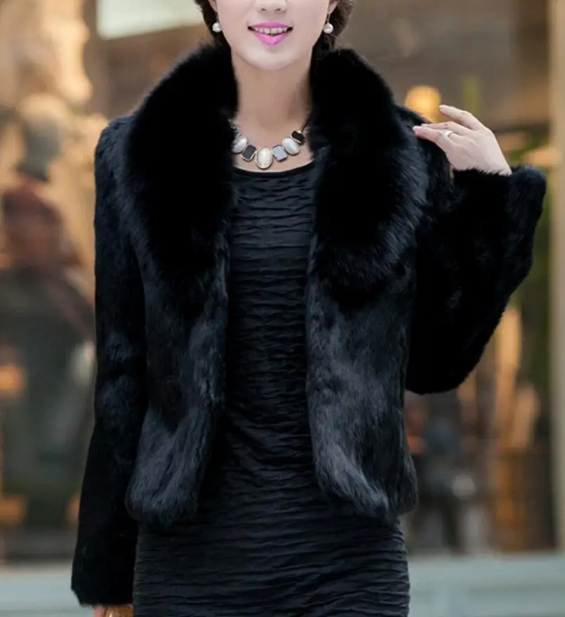 Women Imitation Fur Coats Tops Fashion Slim Fur Outwear Ladies Short Soft Fox Fur Collar Rabbit Fur Coat Overcoats Autumn Jacket