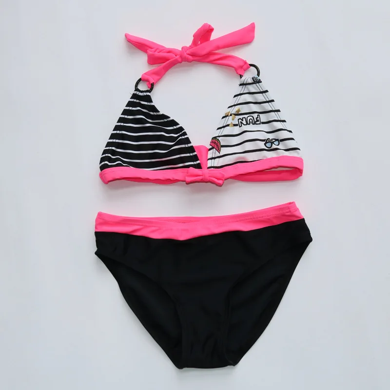 2020 New Girls Close-fitting Elastic Stripe Swimsuit Girls Split Two-pieces Swimwear Bathing Suits Girl Tankini Biquini Infantil