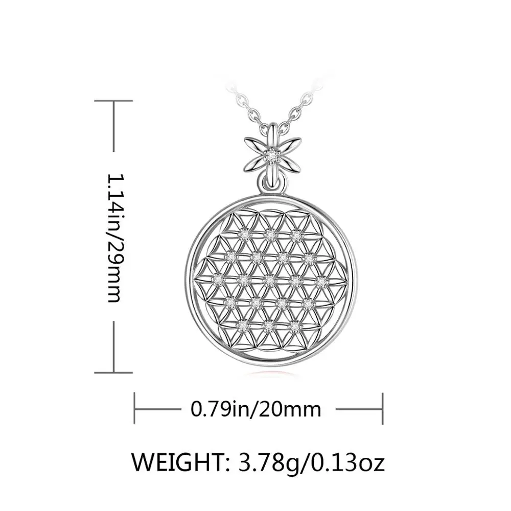 EUDORA 925 Sterling Silver Rose gold Color Silver Color Flower of Life Pendant Necklace with Cz Seed of Life Necklaces Jewelry