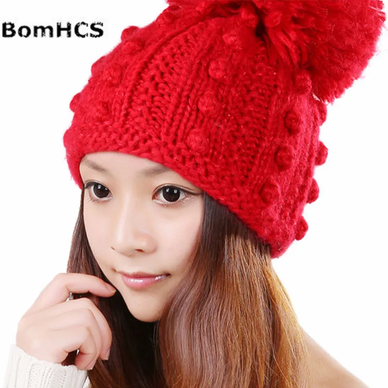 BomHCS Women Lady Winter Warm Thickened Ear Muff Handmade Knitted Beanie Hat