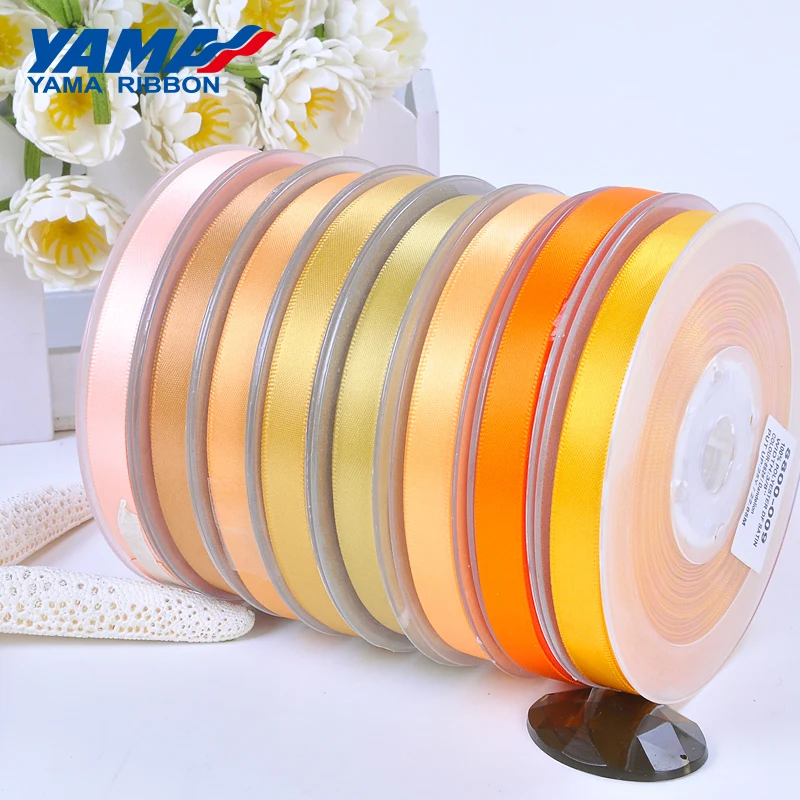 YAMA-Double Face Satin Ribbon for Party Decoration, Handmade Rose Flowers, Gold and Yellow, 50mm, 57mm, 63mm, 75mm, 89mm, 100Yar