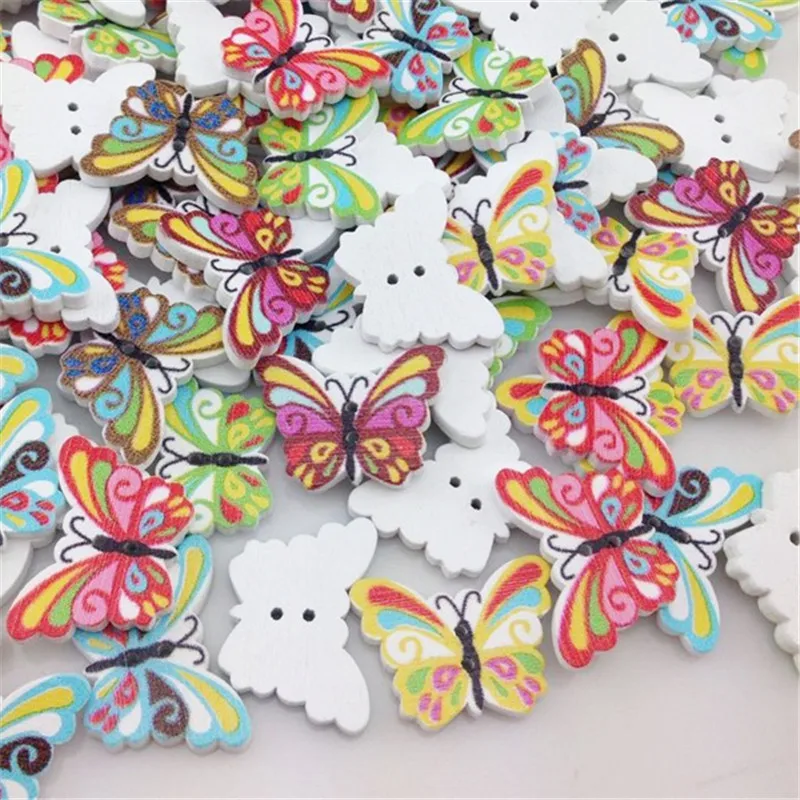 25/50/100Pcs Mix Color Wood Buttons Butterfly DIY Craft Scrapbook Sewing Appliques WB21