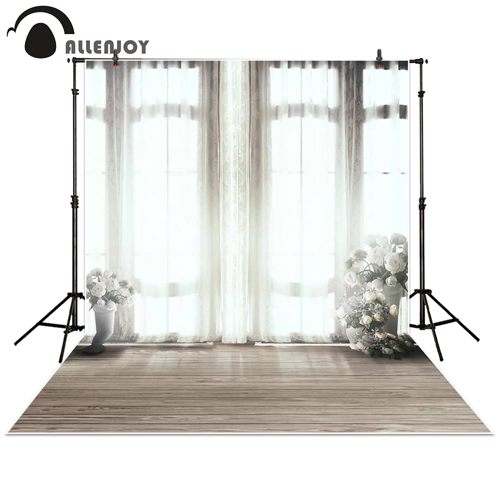 Allenjoy Photography Backdrop wedding white curtains windowsill window pots flowers background photocall photobooth Photo studio