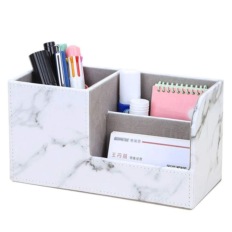 Office Supplies Marble Desk Organizer Set Wooden Pen Holder PU Leather Stationery Storage Box Tissue Boxes Square Cup Coaster