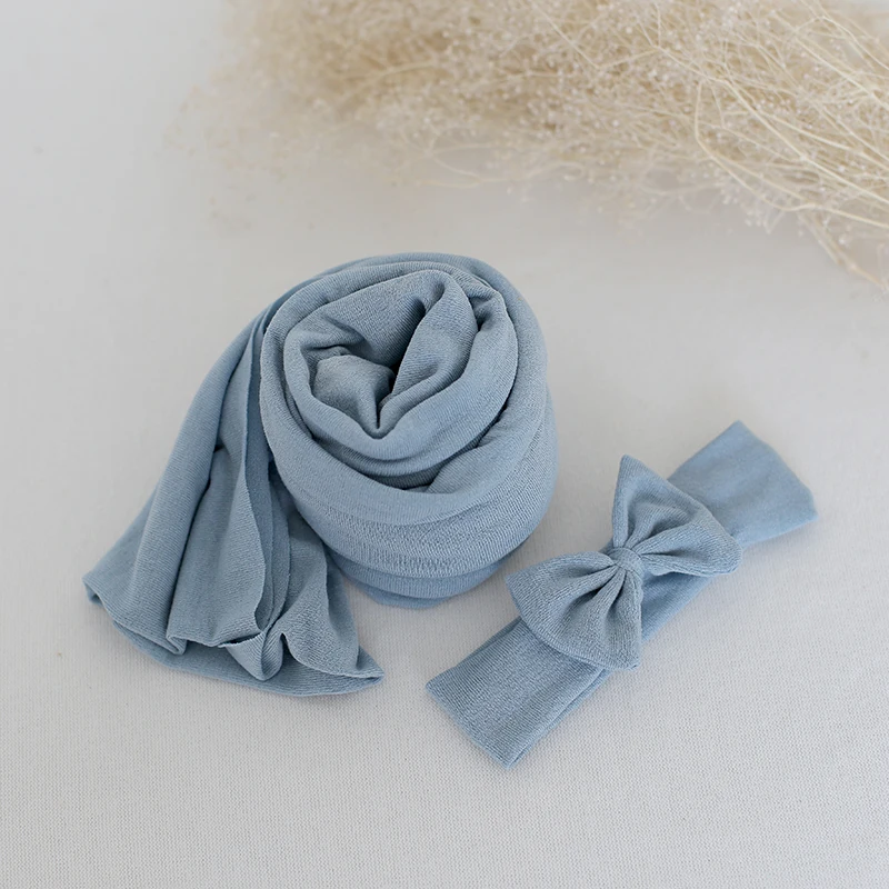 

Newborn Jersey wraps Layer Fabirc Baby Soft Swaddle Backdrop Newborn Stretch knit Wraps And Headband Photography Props