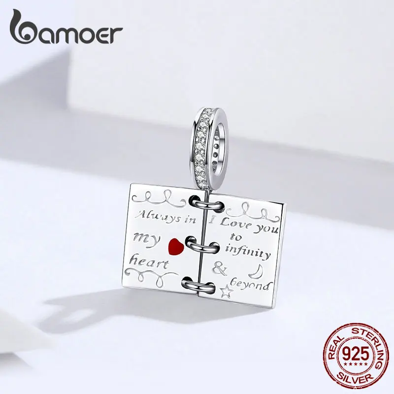 bamoer Love Note Pendant Charm for Silver Original Charms Bracelet Opened Book Sterling Silver 925 Fashion DIY Jewelry SCC1262