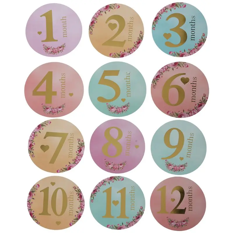 12 Pcs Month Sticker Baby Photography Milestone Memorial Monthly Newborn Kids Commemorative Card Number Photo Props Accessories