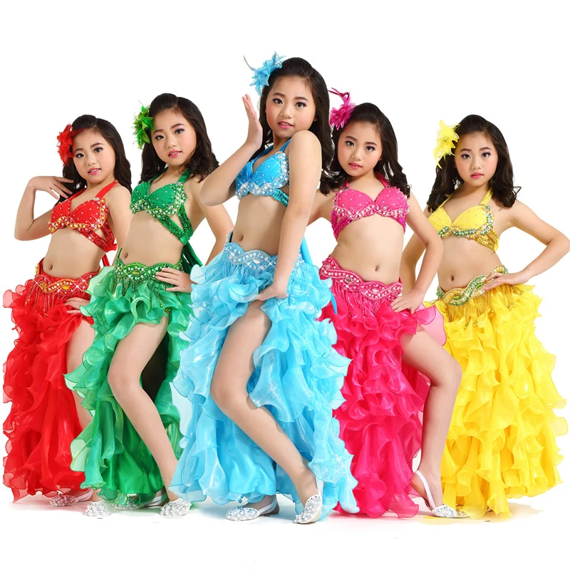 Children Belly Dancing Clothes 3-piece Oriental Outfit Bra, Belt, Skirt Girls Belly Dance Costume Set Professional #860