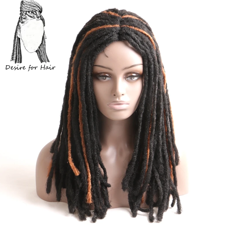 Desire for hair 1pc 18inch 45cm long jamaican dreadlock hair synthetic wigs black brown mixed color for woman