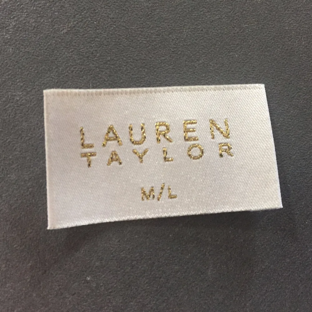 Custom High Density Cream Background with Gold Polyester Name Labels Clothing Labels Woven Labels