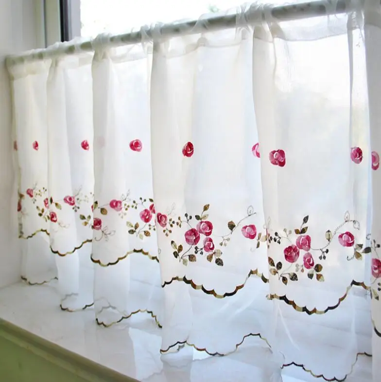 Double layers Floral Roman Curtain Tulle hot sell Coffee Curtain Kitchen Short Curtain Semi-shade Small Curtain for Home Decor