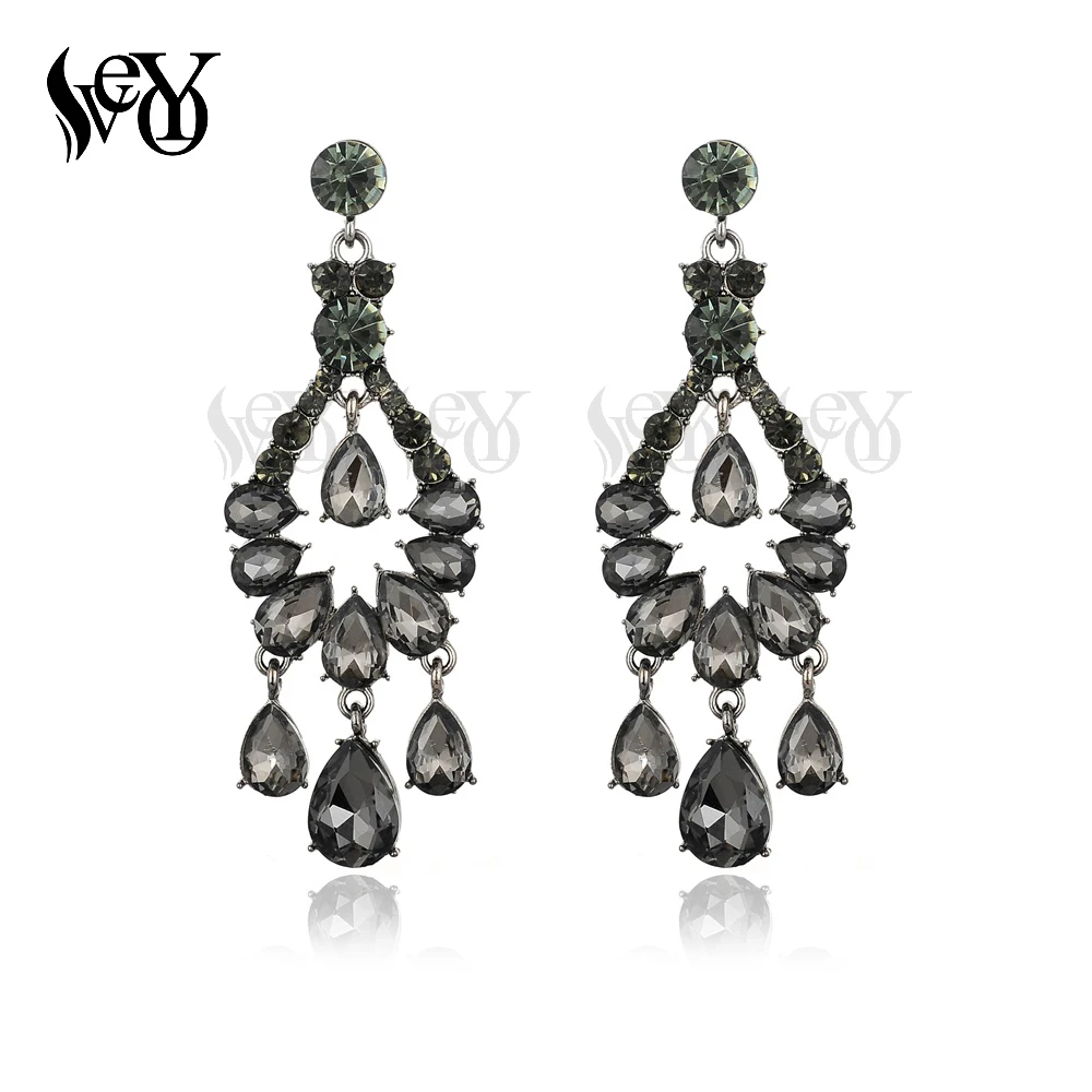 VEYO Brand Big Crystal Drop Earrings for Women Statement Jewelry For Wedding Trendy Long Pendant Luxury Dangle Earrings