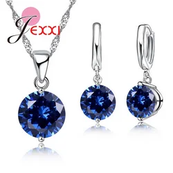 Charm 925 Sterling Silver Jewelry Sets 8 Colors Cubic Zircon Pendant Set Anniversary Earrings Necklace Accessories