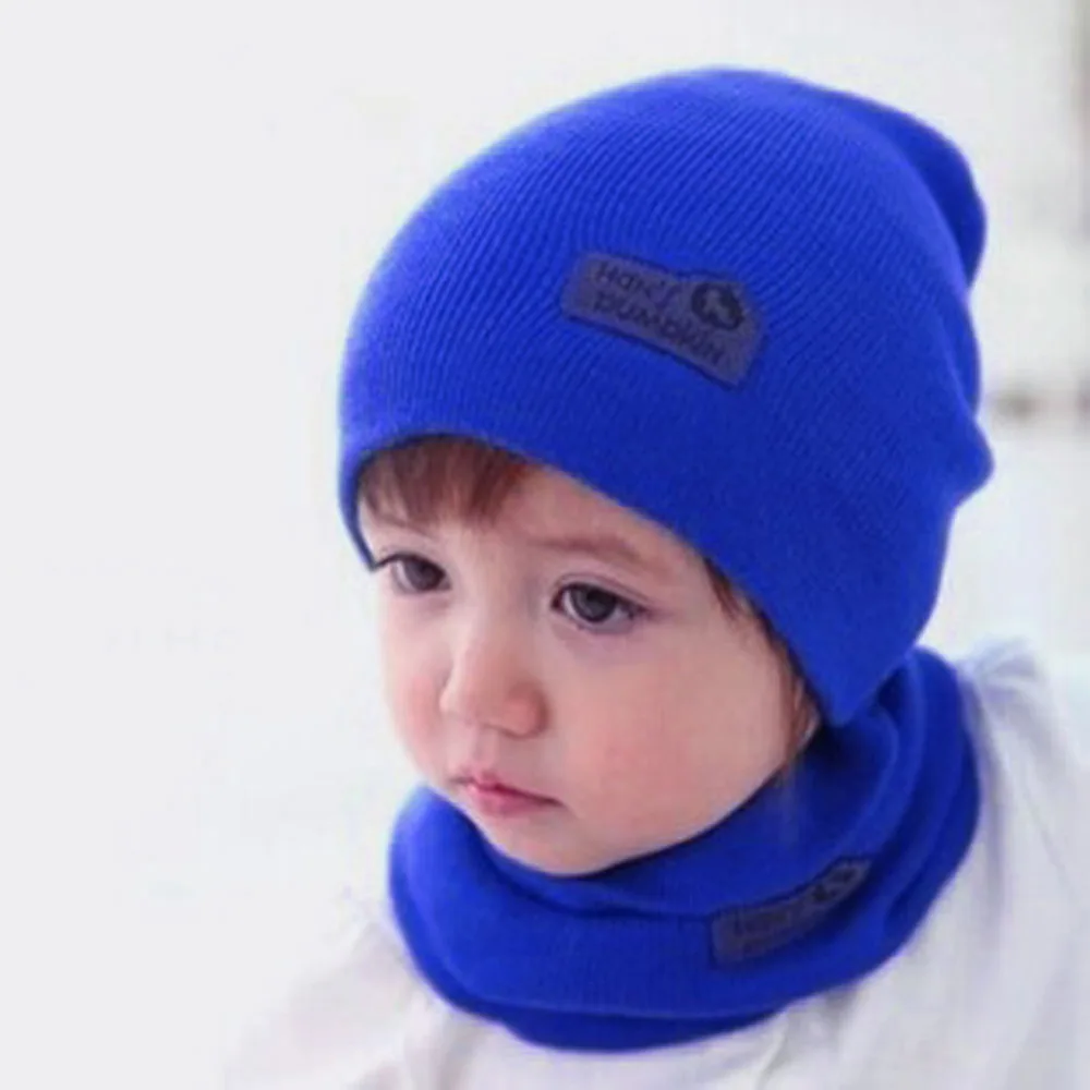 

6 Color Casual Baby Hat and Scarf Crochet Child Hat Warm Letter Knitted Kids Hats Solid Wool Winter Baby Caps + Scarf Suits