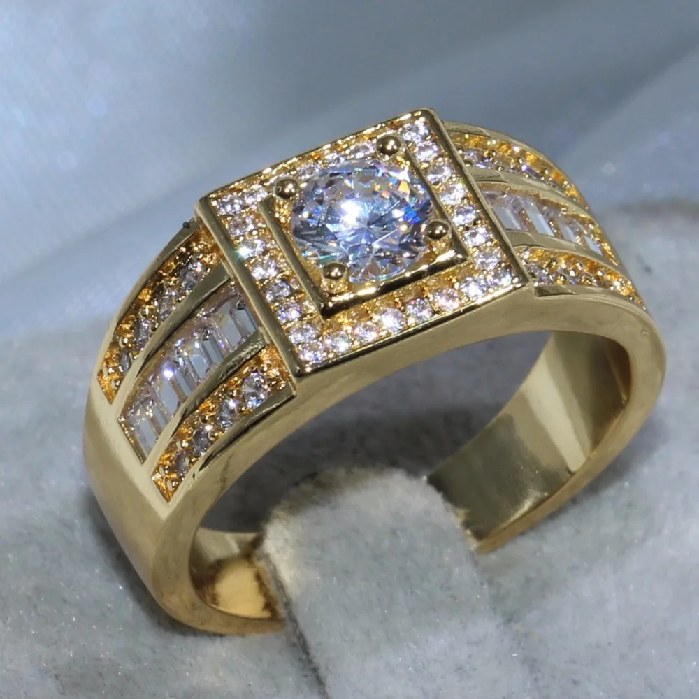 Size 8-13 Brand New Sparkling Fashion Jewelry 10KT Yellow Gold Filled Princess Cut 5A Cubic Zirconia CZ Enternity Men Band Ring