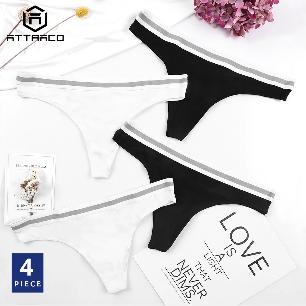 Attraco Originale Mutandine Delle Donne della Cinghia Della Biancheria Intima Della Stringa di Mutandine E Boxer Delle Donne Del Cotone Slip Tanga 4 Pcs Solido Lingerie Sexy A Vita Bassa Perizoma