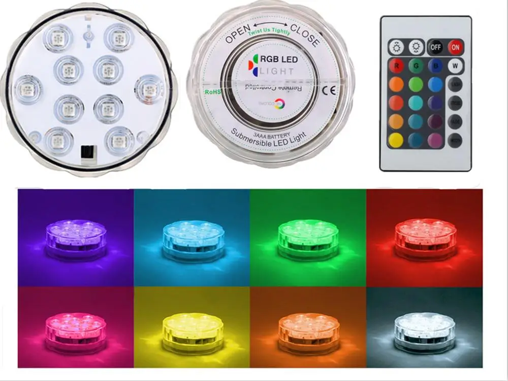 1 PC 10 LED Wedding Decoration Waterproof Submersible LED Party Tea LED Light With Remote For Halloween Christmas Decor