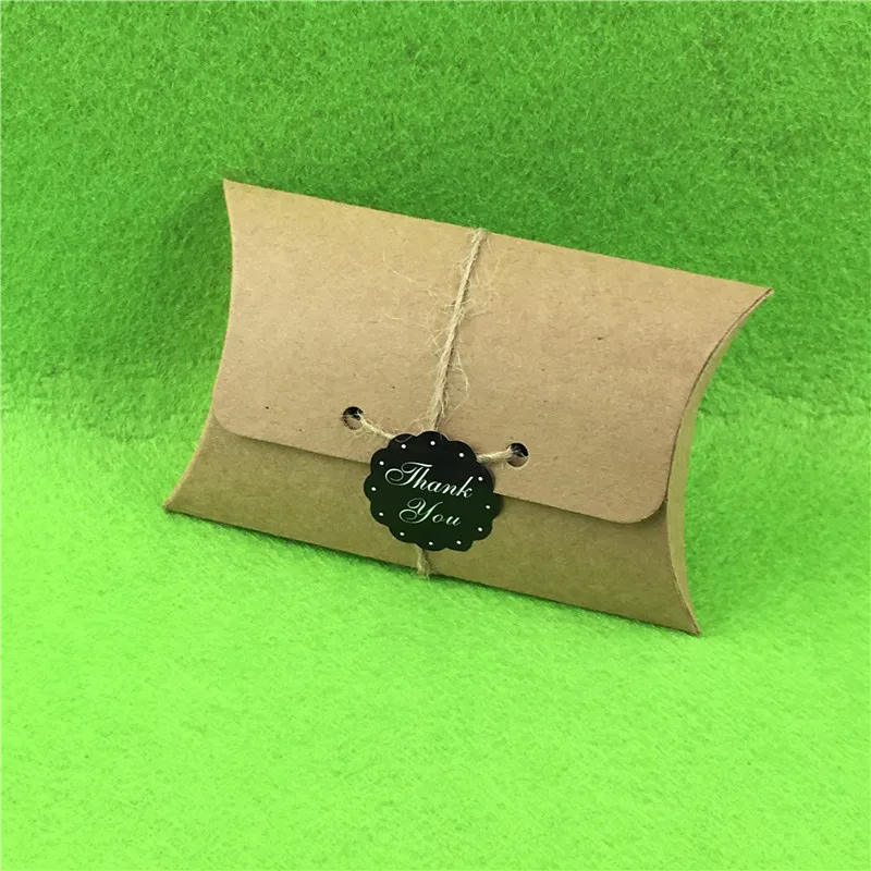 Special Pillow Paper Box With Free Stickers+Strings Brown Blank for Jewelry Carrying Cases 100Pcs/Lot Small Gift Package Boxes