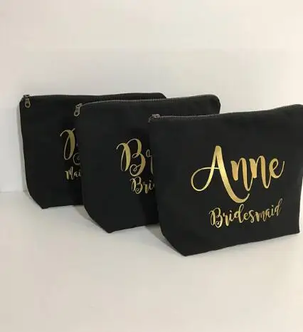 personalize black Name Pouch bridesmaid wedding Gift Make Up Cosmetic Bags Unique Gift for Bridal Party Bags