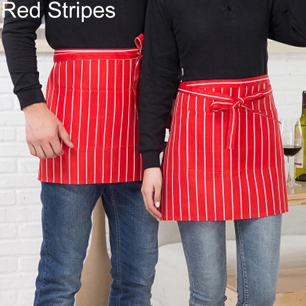 Striped Plaid Half-Length Short Waist Apron  with Pocket Catering Chef Waiter Bar Household Cleaning  Tools & Accessories