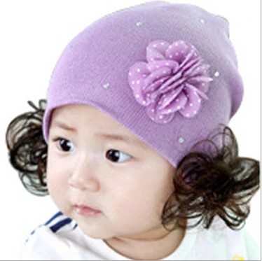 Baby Hat New Autumn Winter Infant Kids Warm Hat  Cute Flower Children Newborn Girls Wig Hat