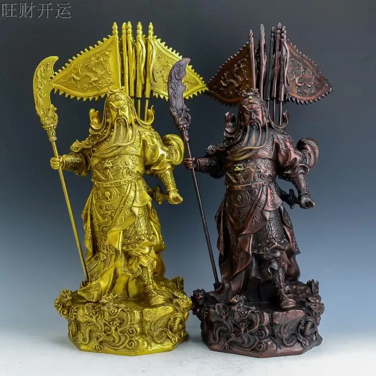 MOEHOMES 5 flags Double color Brass martial wealth god guan gong copper statue fengshui bronze handicraft metal decoration