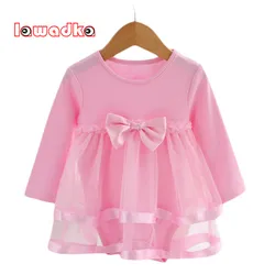 Lawadka Cotton Bow New Born Baby Dress with Baby Rompers Soft Baby Girls Infant Clothes Jumpsuit