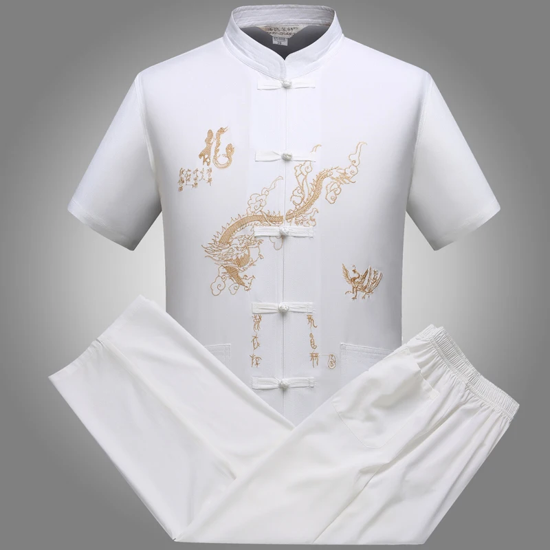 china style dragon embroidery kung fu Tang suit wholesale martial arts wushu clothing Short sleeve tai chi clothing