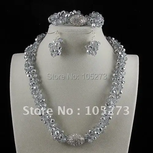 

Charming!Nice Silvers Gray Color Crystal Beads Necklace Bracelet Earring Jewelry Set AA 6X8MM Magnet Clasp Wholesale A2655