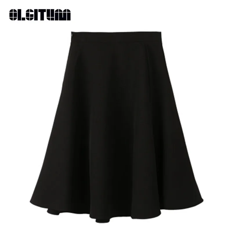 

New 2020 Fashion High Waisted Skirts Women Knee Length Slim Black A-line All-matched Skirt Female SK221