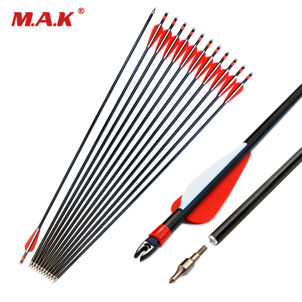 30 Inches Fiberglass Arrow Diameter 8mm Spine 500 for Compound/Recurve Bow Archery Hunting Shooting