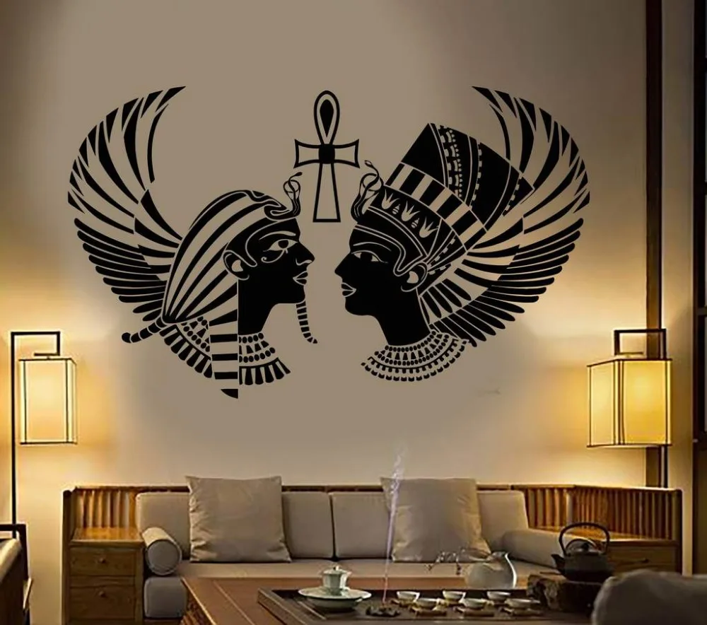 Egyptian King Queen Head Silhouette Wall Decal Stickers Living Room Decor Removable Vinyl Pharaoh Ancient Egypt Sticker D549